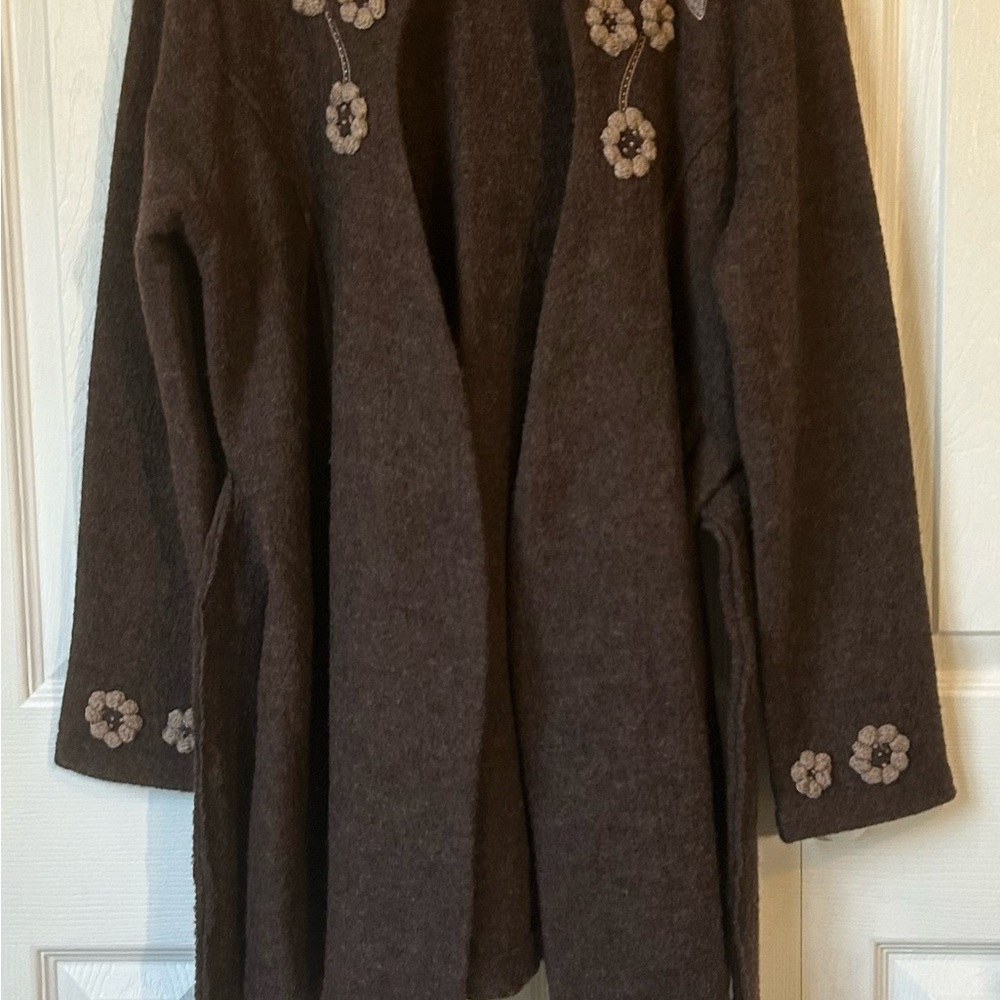 Cynthia Rowley Wool Cardigan in Light Brown Heather - Picture 2 of 7
